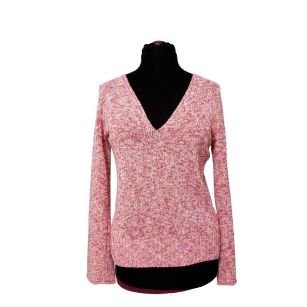 J. Crew Flared Sleeve Pink Marled Plunging V‎ Neckline Swing Knit Sweater Small